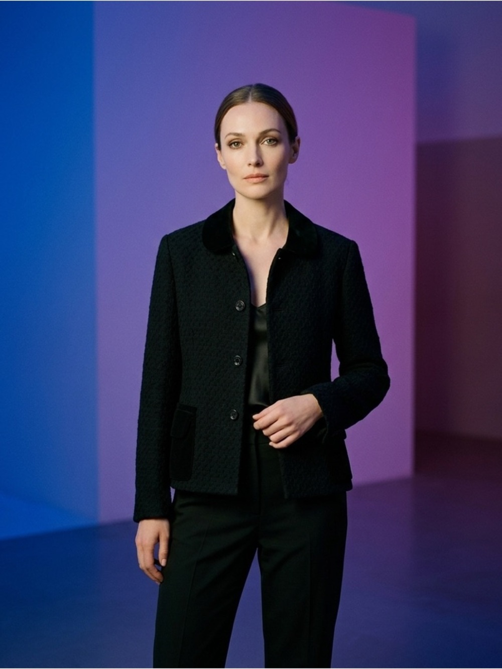 Comme des garçons Navy Blazer With Black Collar and Pockets Size Medium